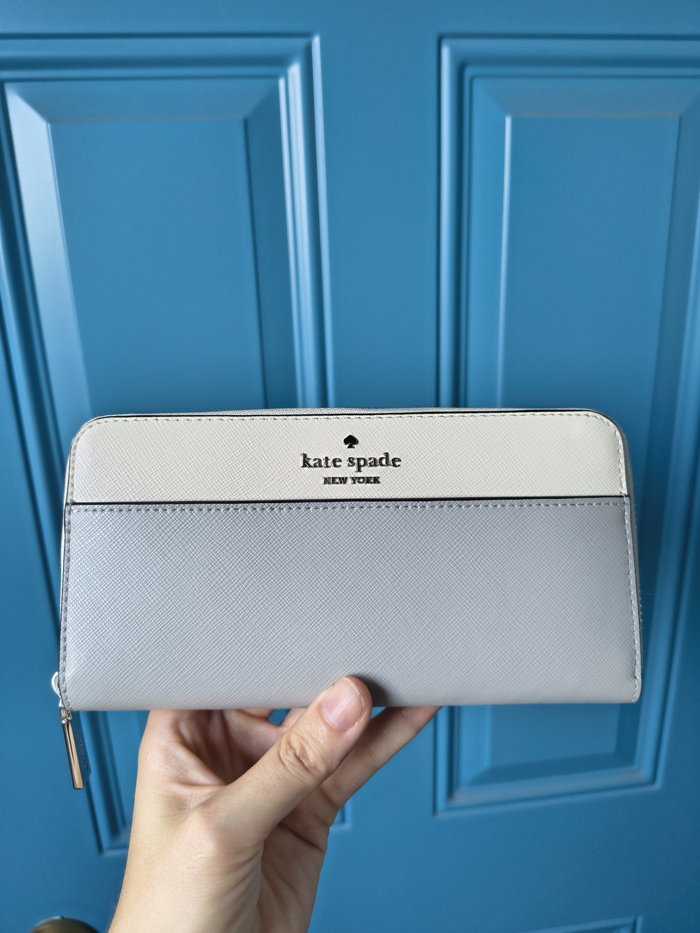 kate spade Cream and Light Gray Zip-Around Wallet